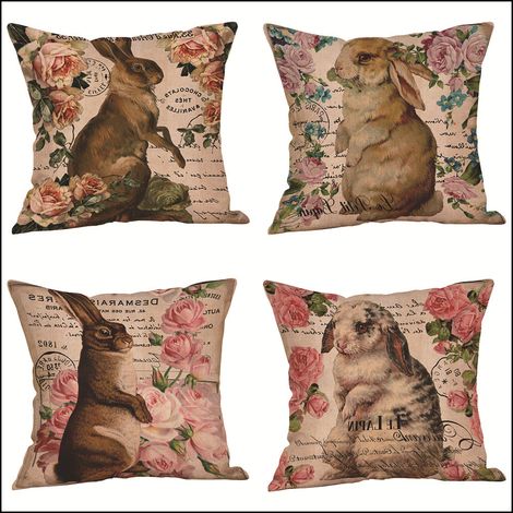 Filiyano-Lot de 4 housses de coussin 45 x 45 cm, motif lapin mignon (1/5)