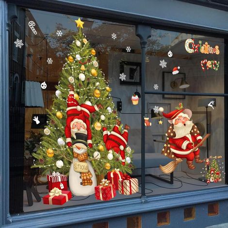 Weihnachten Fenster Sticker, 2 groß Sheets Weihnachten Static Sticker mit Snowflakes und Snowmen für Haushalt (1/5)