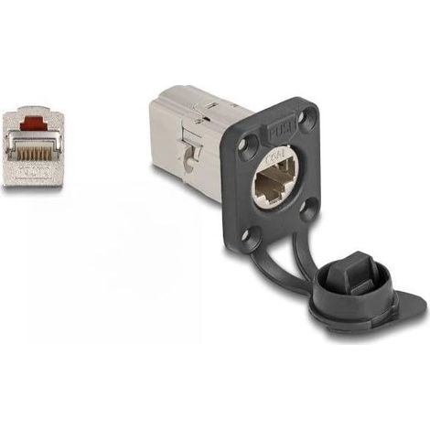 D-TYP RJ45 EINBAUBUCHSE/EMBRAYAGE CAT.6A STP AVEC SCHUTZKAPPE IP66 67061