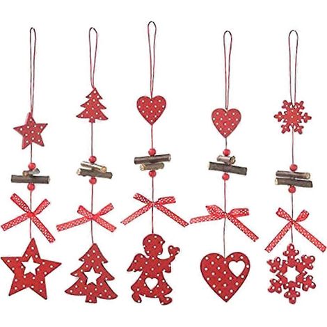 5 Stück Weihnachtsschmuck aus Holz: Schneeflocken, Sterne, Schneeflocken, Baumschmuck