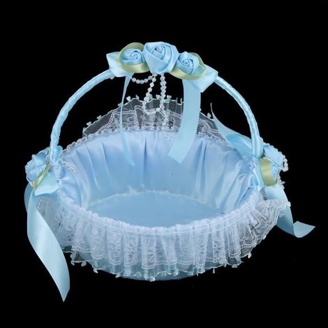 Duokon Panier de fleurs Portable mariage dentelle fleur panier bonbons conteneur fête cérémonie fournitures décoration (bleu) (1/4)
