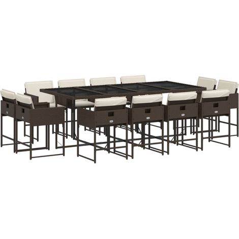vidaXL Set da Pranzo da Giardino 13pz con Cuscini Marrone Polyrattan