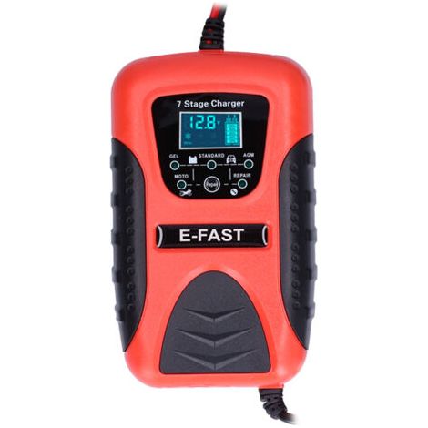 QORVA- Chargeur automatique de batterie de voiture 12V 7A, 7 étapes, pour tondeuse à gazon, moto, SUV, bateau, prise ue 100-240V
