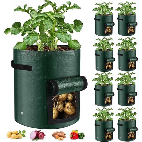 Sacs de culture pour plantes (7 gallons (Royaume-Uni) - 34 x 35 cm) en PE avec poignée, sacs de culture épais pour légumes, pommes de terre et oignons, pots de jardin d'extérieur (1/4)