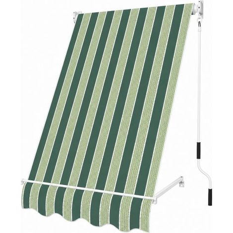 Tenda da Sole a Caduta 100x250cm da Balcone Senza Cassone con Mantovana e Asta VERDE/BIANCO RIGATO (1/5)