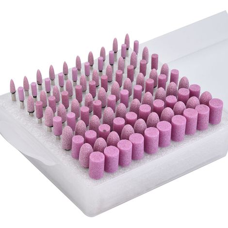 Lot de 100 Pierres de Polissage Tête de Meule pour Perceuse, Fraise Rotative Rose, Queue de 3mm, Accessoires de Découpe et Ponçage (1/5)