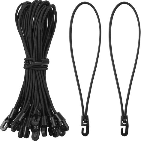 35 Pcs Elastic Bungee Cord with Hooks, 25 cm Elastic Bungee Corners with Short Hooks UV Resistant Black for Fixing Tarpaulins, Furniture, Garden Bin Covers (1/5)