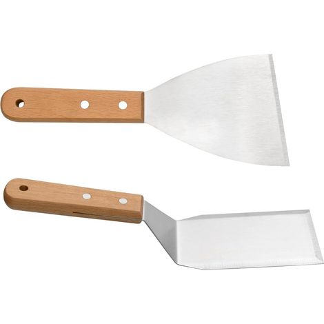Spatule Plancha - Lot de 2 - Acier Inoxydable et Bois - Résistant Chaleur - Pour Grill et Cuisine - 28cm et 24cm (1/5)