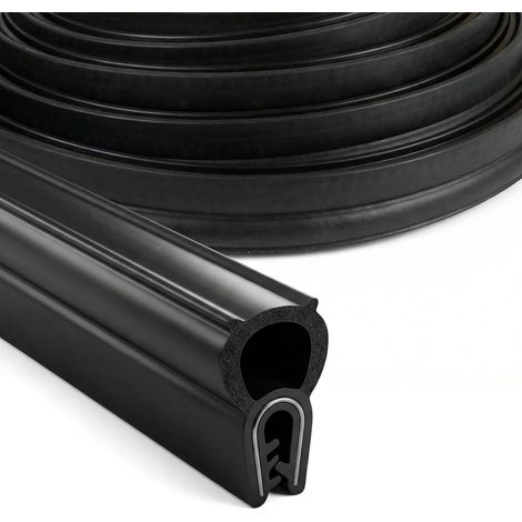 Joint de porte universel de voiture - 10 m - En caoutchouc EPDM - Noir - Sans colle - Protection des bords avec joint supérieur - Pour voitures, caravanes, camions, bateaux - Protection contre (1/5)