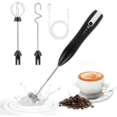 Elektrischer Milchaufschäumer USB-aufladbar mit 3 Rühraufsätzen Mini-Schneebesen mit 3 einstellbaren Geschwindigkeiten elektrischer Eierquirl für (1/5)