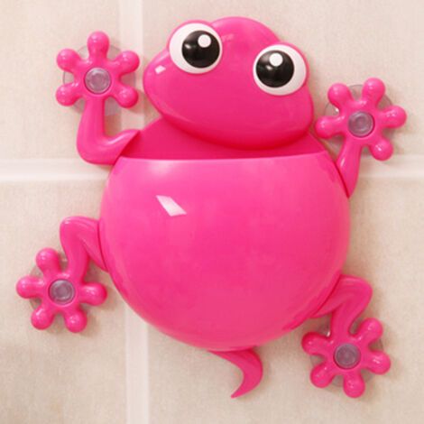 BUNTHAUS Porte-brosse à dents grenouille de dessin animé mignon support de brosse à dents adhésif organisateur de brosse à dents pour salle de bain(rose rouge) (1/5)