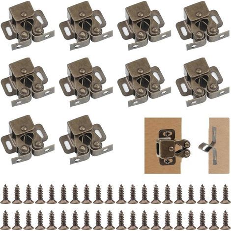 Ahlsen Loqueteaux de Meuble 10 Pièces Fermeture Porte Placard, Loqueteaux de Porte Placard Double Rouleau pour Placard bronze