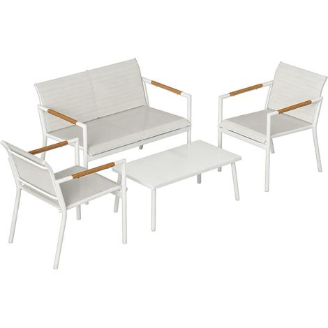 Pour 4 personnes, ensemble de jardin pratique avec canapé 2 places, 2 fauteuils et table en métal (1/5)