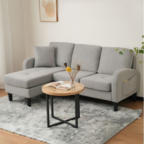 Sofá esquinero modular 166x118x77 cm gris con espuma y tejido algodón-lino transpirable (1/5)