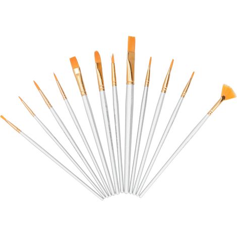 Set de 12 pinceaux bleus en bois pour aquarelle, acrylique et gouache, manches blancs (1/5)