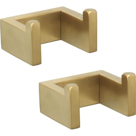 Gancho para toallas, gancho de pared de acero inoxidable, gancho de pared cuadrado, 7 x 6,1 x 4 cm (2 piezas, oro cepillado) (1/4)