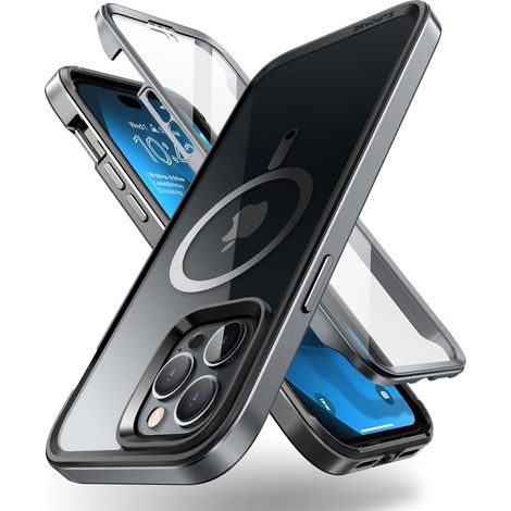 Hülle für Apple iPhone 14 Pro Max, transparente schwarze Rückseite + Magsafe