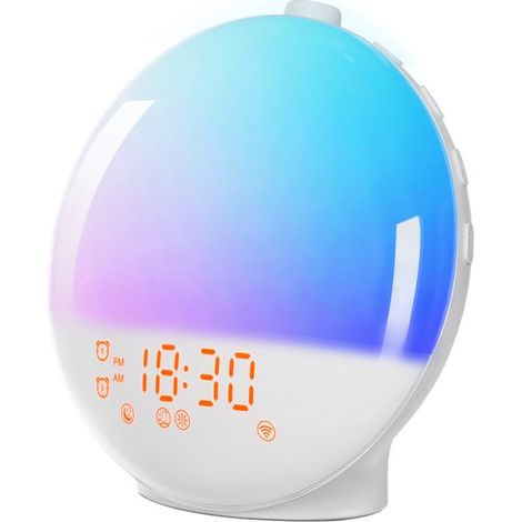 Lumière d'ambiance pour un réveil simulant l'aube - Réveil - Radio-réveil - Veilleuse - Réveil numérique - Bruit blanc - Alarme pour un sommeil paisible - ABS - Blanc (1/4)
