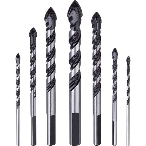 Set of 7 tungsten carbide masonry drill bits, suitable for ceramic tiles, concrete, brick walls, glass, mirrors, plastics, masonry and wood (3, 4, 5 (1/5)