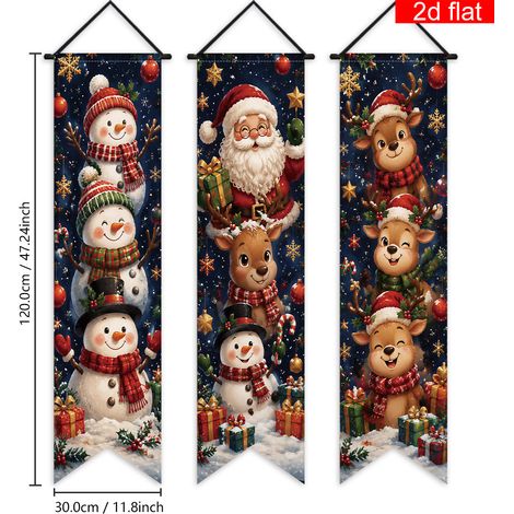Nouveau rideau de porte décoratif de Noël 2027 avec motif Père Noël à trois couplets - 30 x 120 cm - Style 4