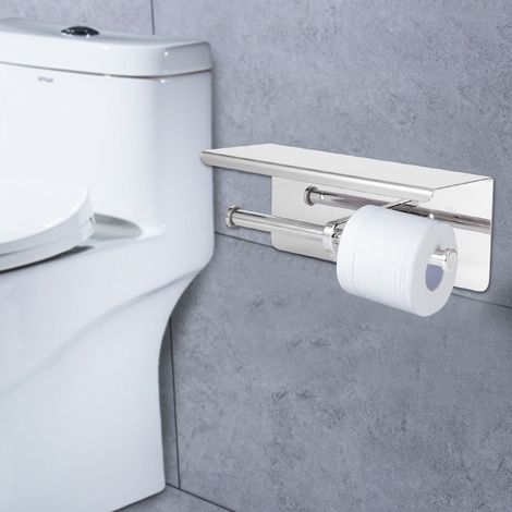 Porte-papier toilette double en acier inoxydable, étagère de rangement pour téléphone, pour salle de bain (1/5)