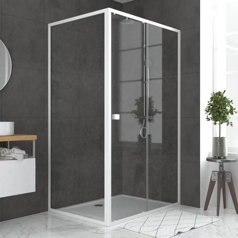 Porta doccia scorrevole bianca 120x185cm + Parete Laterale Fissa 80 vetro trasparente 5mm - WHITY slide 120 (1/5)