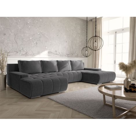 Wohnlandschaft Sofa mit Schlaffunktion VOGAR Stoff Poso Dunkelgrau (1/4)