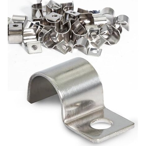 Collier de Serrage Inox 16mm Fixation en U Monotrou Acier Inoxydable Collier de Fixation Support de Câble Convient pour l'installation de Câbles Tuyaux Conduits