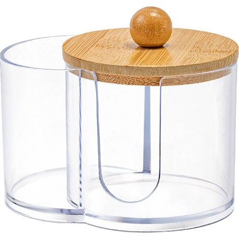 Porte-cotons-tiges – Boîte de rangement – Porte-coton – 10 × 7 × 6 cm – Bambou – Transparent (1/5)