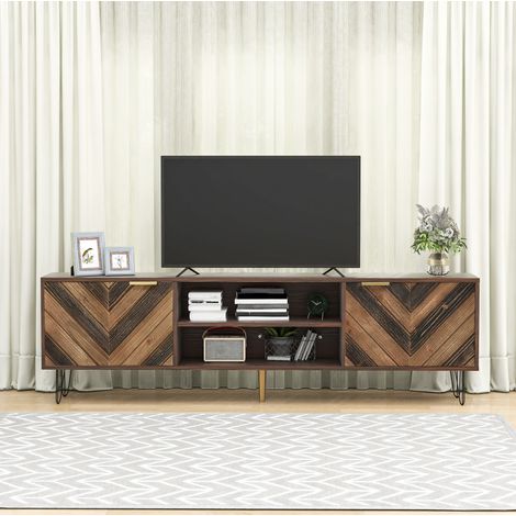 MEUBLIV Meuble TV 155x38x48 cm bois – 2 portes, rangement (1/5)