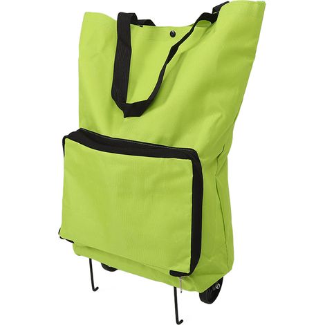Sac caddie pliable à fermeture éclair, réutilisable, grande capacité, en tissu Oxford, avec roulettes, vert (1/5)
