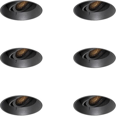 Set mit 6 modernen Einbauspots schwarz GU10 rund randlos - Oneon Honey