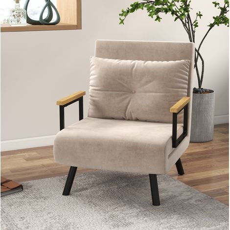 Sillón cama 63x73x81 cm beige en poliéster con respaldo ajustable y cojín (1/5)