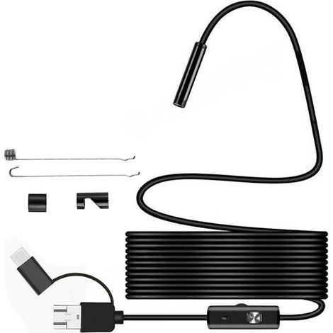 Endoscope HD étanche, endoscope industriel USB Type-C 3-en-1 avec sonde HD, caméra serpent pour téléphone portable, objectif 5,5 mm, caméra pour tuyaux, câble de 2 m (1/5)
