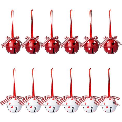 Ensemble de 12 décorations traditionnelles pour sapin de Noël : cloches en métal (1/5)