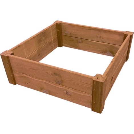 Jardinière marron pour potager avec poteaux d'angle et toile de paillage imprégnée 80 x 80 x 27 cm (1/5)