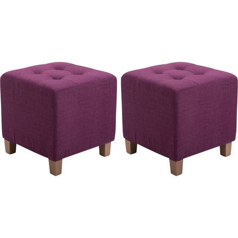 Conjunto de 2 pufs cuadrados de tela morada con patas de madera 45x45 cm – Elegante asiento capitoné 100006694 (1/4)