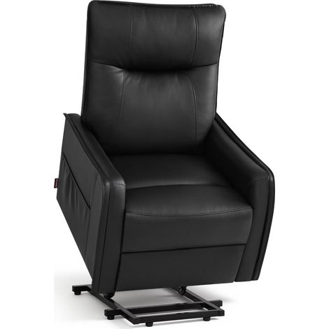 M MCombo Fernsehsessel mit Aufstehhilfe Elektrisch, Fernsehsessel mit Liegefunktion bis 140°, Massage & Heizung, kleiner Aufstehsessel, 7089 (Kunstleder, Schwarz)