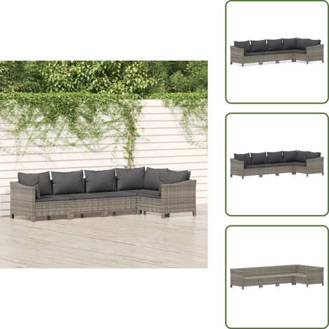 Salon de jardin 5 pcs avec coussins Gris Résine tressée - Salon De Jardin - Mobilier De Jardin - Ensemble Salon Extérieur - Meubles De Jardin - Set Salon