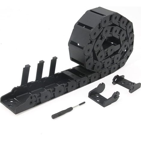 Chaîne de traînée 18x37mm Longueur 1 mètre à l'intérieur Taper ouvert Porte-câble flexible en plastique noir R28 avec 1Trousse Connecteurs d'extrémité (18mmx37mm-Intérieur ouvert) (1/5)