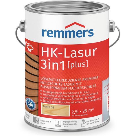Remmers HK-Lasur 3in1 [plus] farblos, matt, 2,5 Liter, Holzlasur, Premium Holzlasur außen, 3fach Holzschutz mit Imprägnierung + Grundierung + Lasur