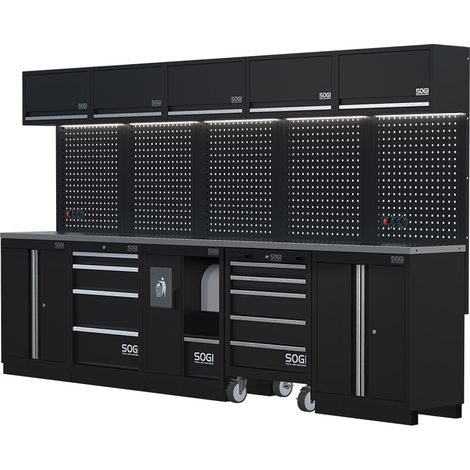 Arredamento modulare in lamiera SOGI ARR-OFF-3400 per officina e garage - piano in acciaio inox - 3400x466x2000 mm (1/5)