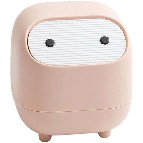Mini papelera con tapa para escritorio, tocador o dormitorio: papelera compacta para residuos cosméticos. (1/5)
