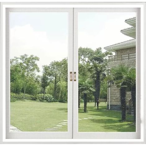 Moustiquaire de fenêtre, 120x140cm Auto-AdhéSif en Maille anti Moustique Fenetre Sans Perçage pour Fenetre de Balcon Salon Patio,Blanc (1/5)