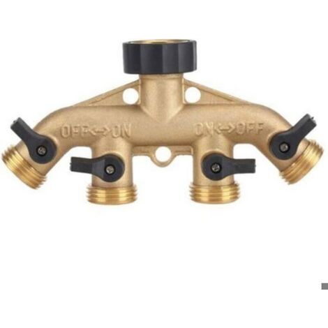 Robinet Sélecteur 4 Sorties - Laiton Massif - Pour Irrigation Jardin Goutte À Goutte - 4 Robinets Individuels - 1 Pièce (1/4)