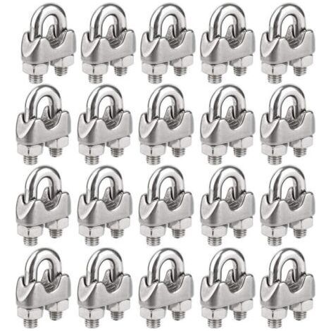 Pack de 20 Bridas M5 de Acero Inoable para Fijar Cables en Forma de U para Cables de Aparejo y Cables Tensores (Ø 5mm) (1/4)