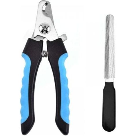 Professionelle Nagelknipser für Hunde und Katzen mit Sicherheitsverriegelung und Nagelfeile [schwarz und blau]. (1/5)