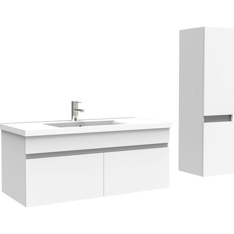 Ocean meuble Salle de Bain avec colonne 100cm Blanc avec vasque ceramique (1/5)