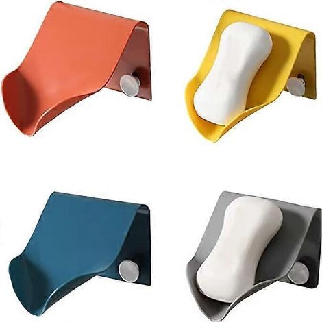 Lot de 4 porte-savons autocollants, porte-savon de cuisine, porte-savon de douche, 4 couleurs, fixation murale, ludique (1/5)