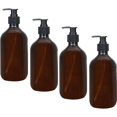 Lot de 4 flacons distributeurs ambre 500 ml – Plastique PET recyclable – Protection UV pour lotions et gels – Tête de pompe hygiénique (1/5)